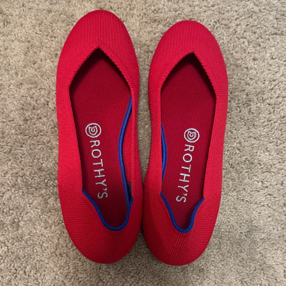 Rothy's Bold Red Flats with Blue Trim